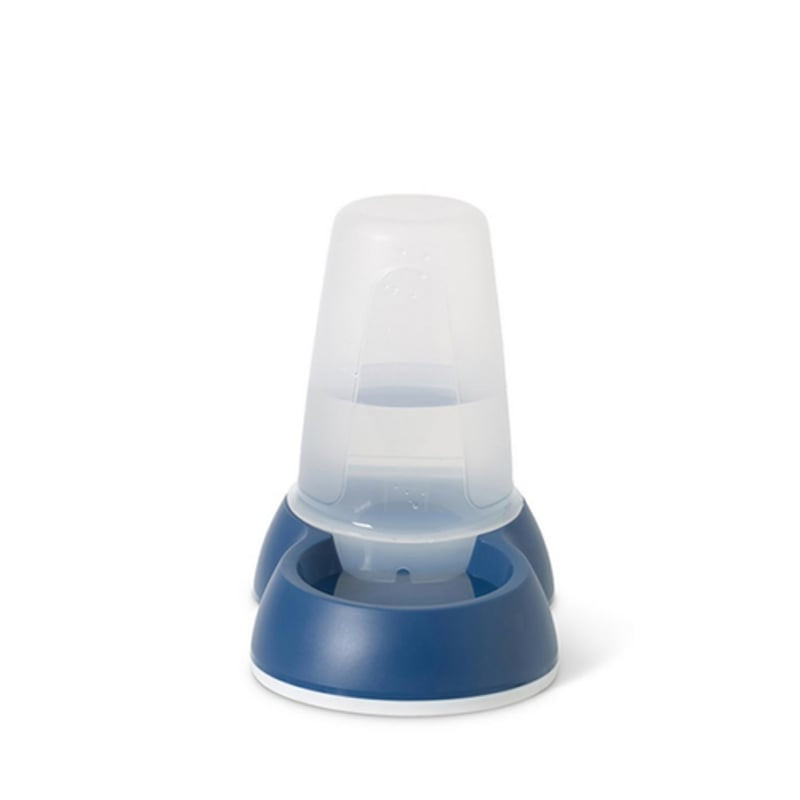 Vue de dessus du distributeur d'eau bleu SAVIC Loop avec réservoir transparent et base en caoutchouc