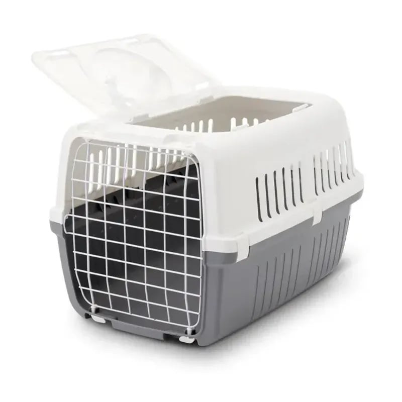 Cage transport métal Savic Zephos 2 Open gris 55 cm pour chien chat - vue packshot avec porte avant 