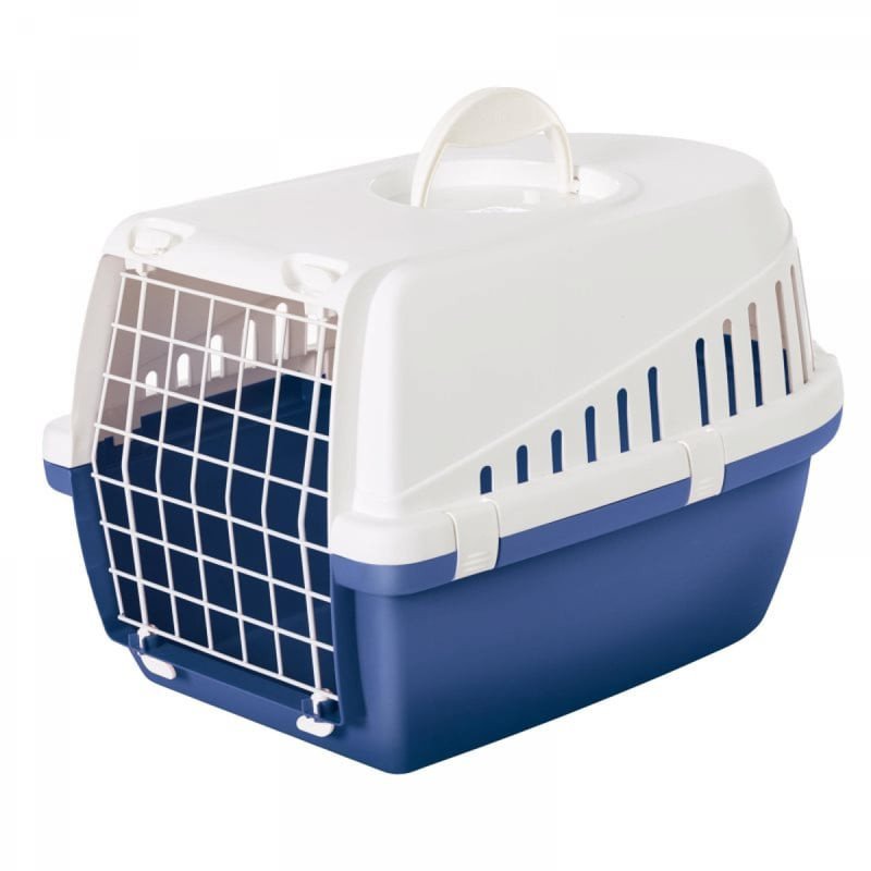 Cage de transport Savic Trotter 1 bleu nordic - vue latérale montrant les fentes d'aération et la co