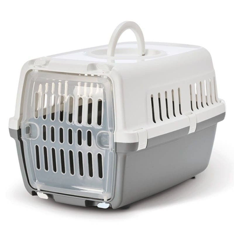 Cage de transport Savic Zephos 1, vue latérale : forme compacte, fentes d'aération et poignée supéri