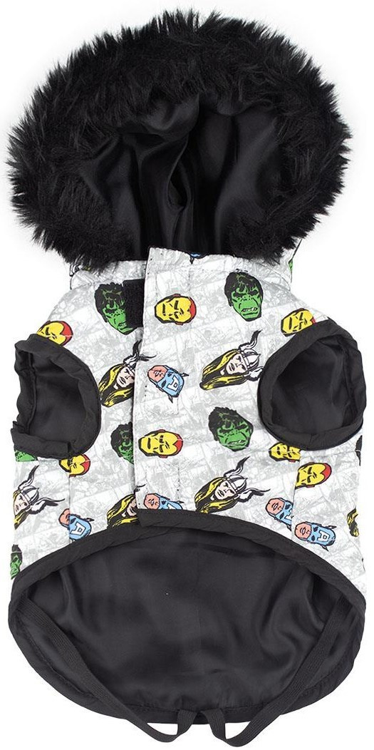 Back view of 1116393 Avengers dog coat for size M, showing full Marvel graphic.