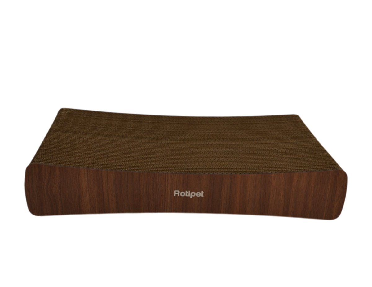 ROTIPET 1116248 cat scratcher in size S, featuring a curved cardboard surface and wood-colored MDF s