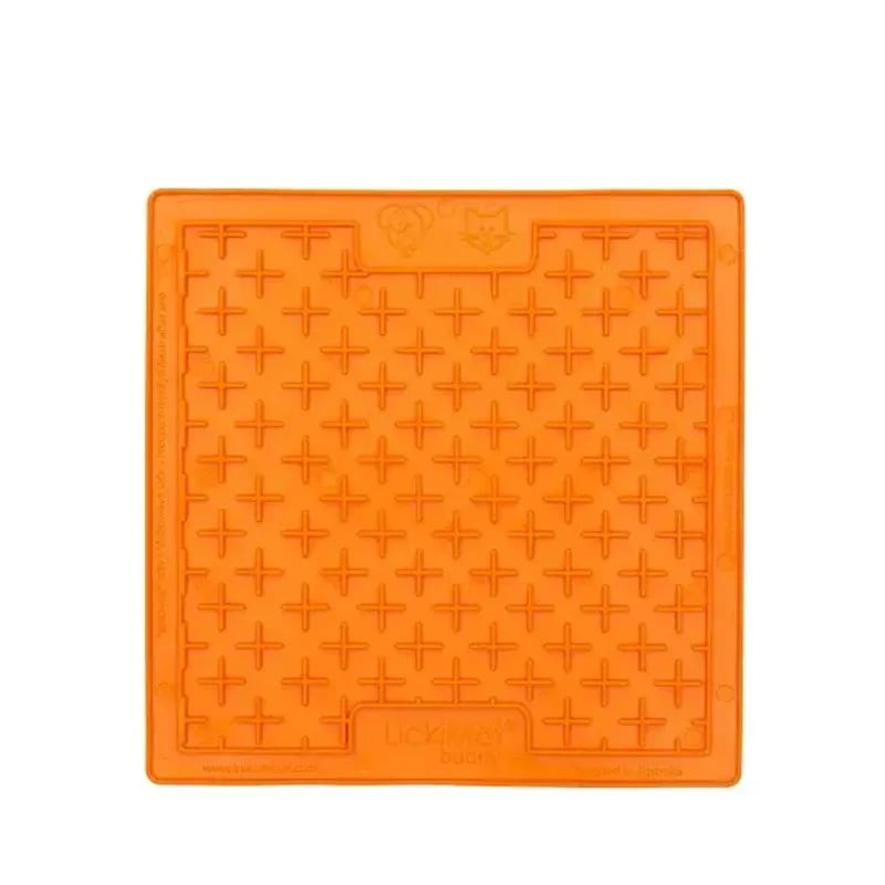 Packshot du Tapis à lécher LickiMat Mini Buddy orange anti-stress pour chien, avec motif Cross Maze 