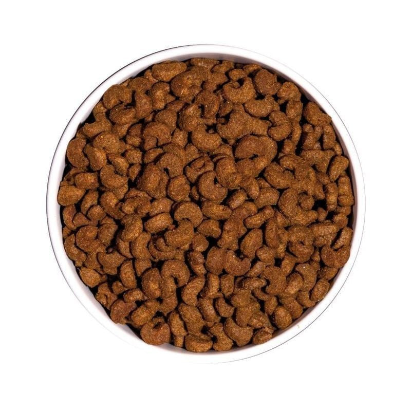 Gros plan sur les croquettes Ownat Classic pour chat stérilisé, montrant leur texture et leur forme.