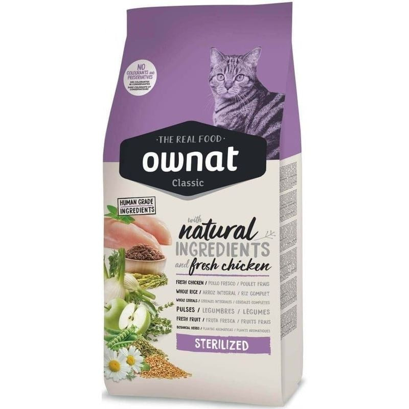 Packshot du sac de croquettes Ownat Classic Sterilised pour chats stérilisés adultes