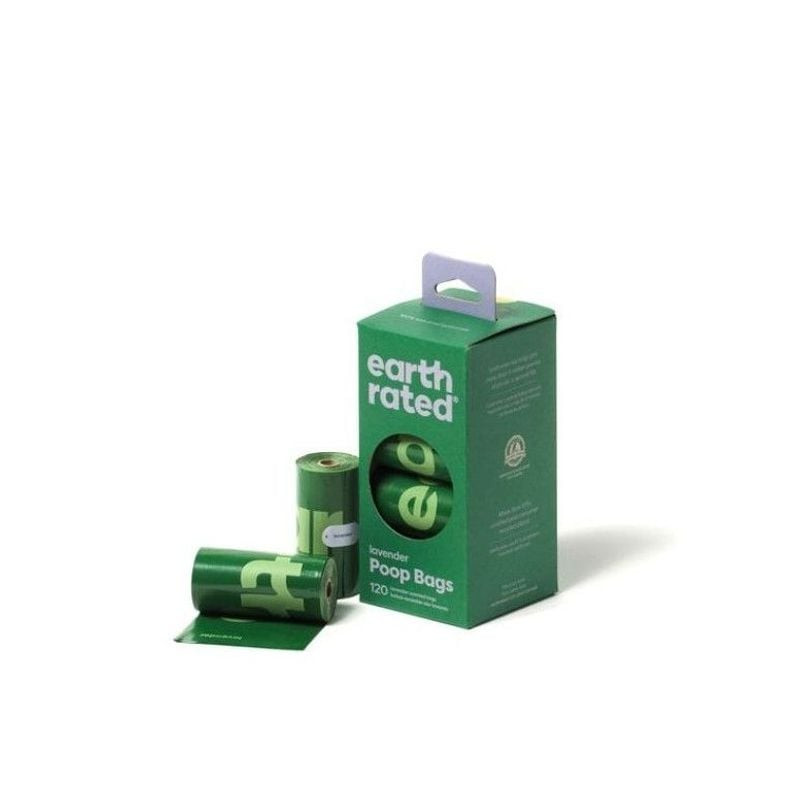 Lot de 120 sacs à crottes pour chien parfumés à la lavande Earth Rated, en rouleaux de polyéthylène 
