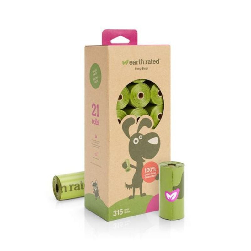 Emballage des sacs à crottes parfum lavande Earth Rated 1939043, 21 rouleaux de 15 sacs, 315 au tota