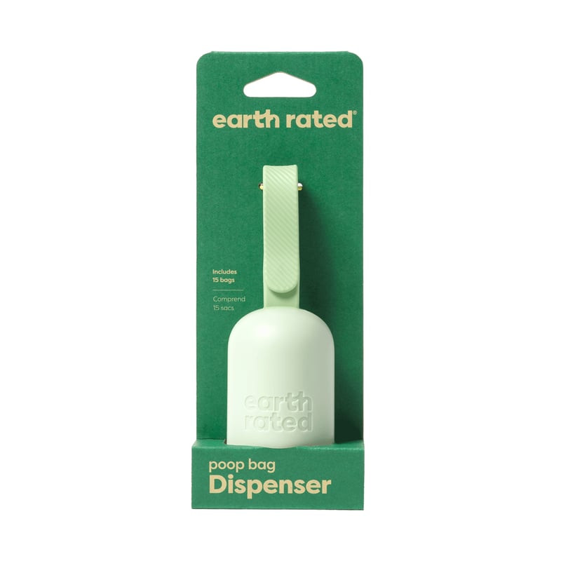 Distributeur de sacs à déjections Earth Rated avec bouchon à clic et sangle en silicone, sur fond bl