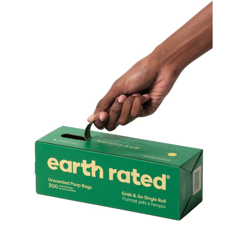 Image d'un propriétaire de chien promenant son chien, tenant un sac à crottes Earth Rated sans parfu