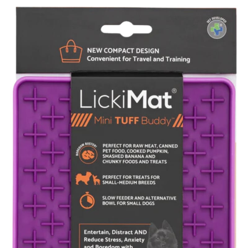 Gros plan sur la texture à motifs croisés du LickiMat Mini Tuff Buddy