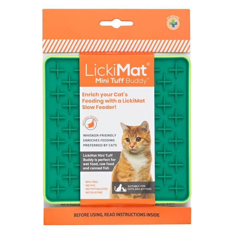 Tapis à lécher LickiMat Mini Tuff Buddy pour chats et petits chiens, surface en caoutchouc texturée,