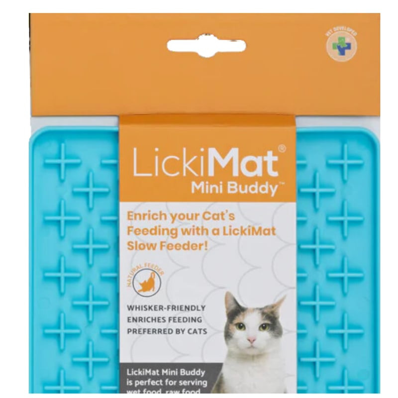 Gamelle à lécher en silicone LickiMat Mini Buddy turquoise pour chats et petits chiens, avec surface