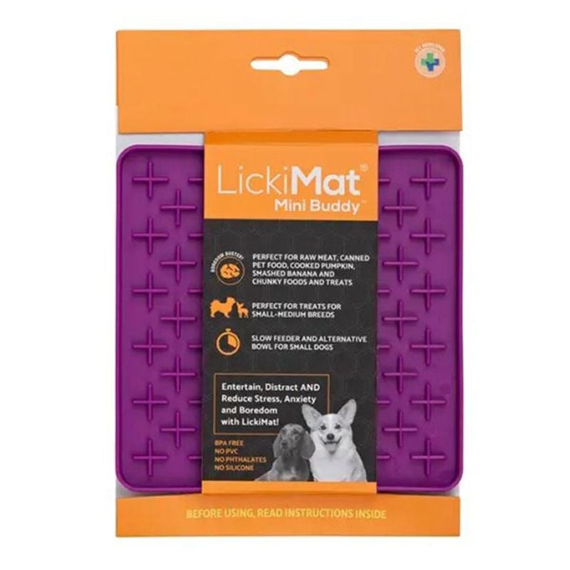 Vue en gros plan de la texture en motif croix du LickiMat Mini Buddy