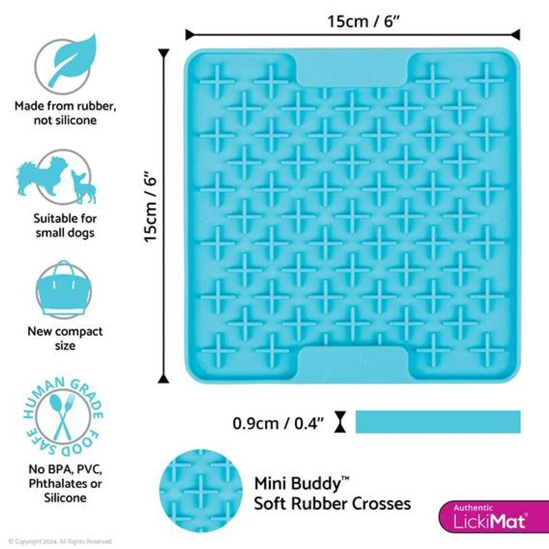 Tapis de léchage LickiMat Mini Buddy vert avec motif en croix pour chiens et chats.