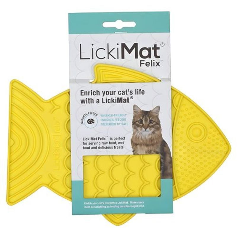 Gamelle à lécher LickiMat Felix jaune pour chat avec picots texturés pour une alimentation lente et 