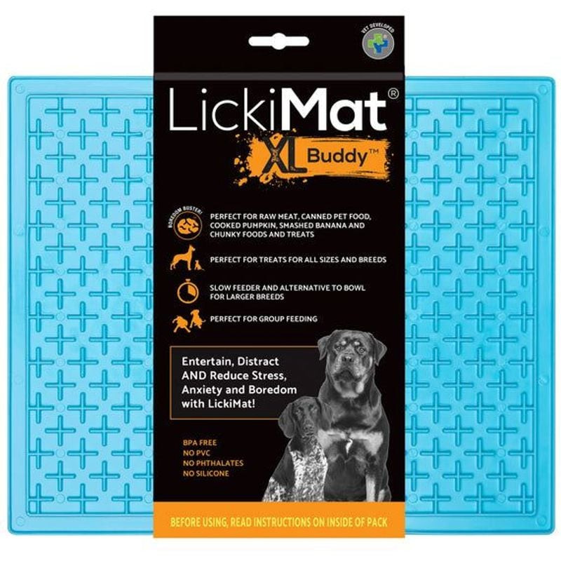 Vue de dessus du tapis de léchage LickiMat Buddy XL extra-large avec texture labyrinthe croisé pour 