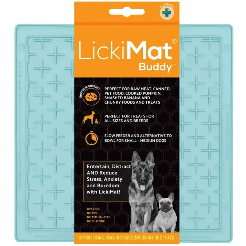 Gros plan du tapis de léchage texturé LickiMat Classic Buddy Menthe vert menthe, avec motifs en reli