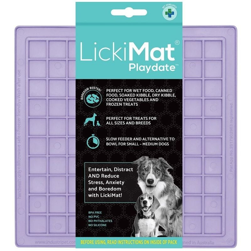 1964484 Tapis d'enrichissement lavande LickiMat Playdate Classic pour animaux, surface texturée.