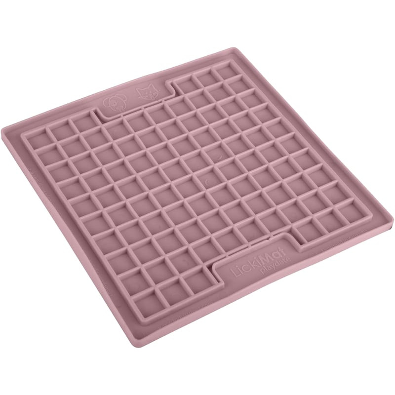 Tapis à lécher LickiMat Playdate Classic couleur goyave sur fond clair, montrant la surface en silic