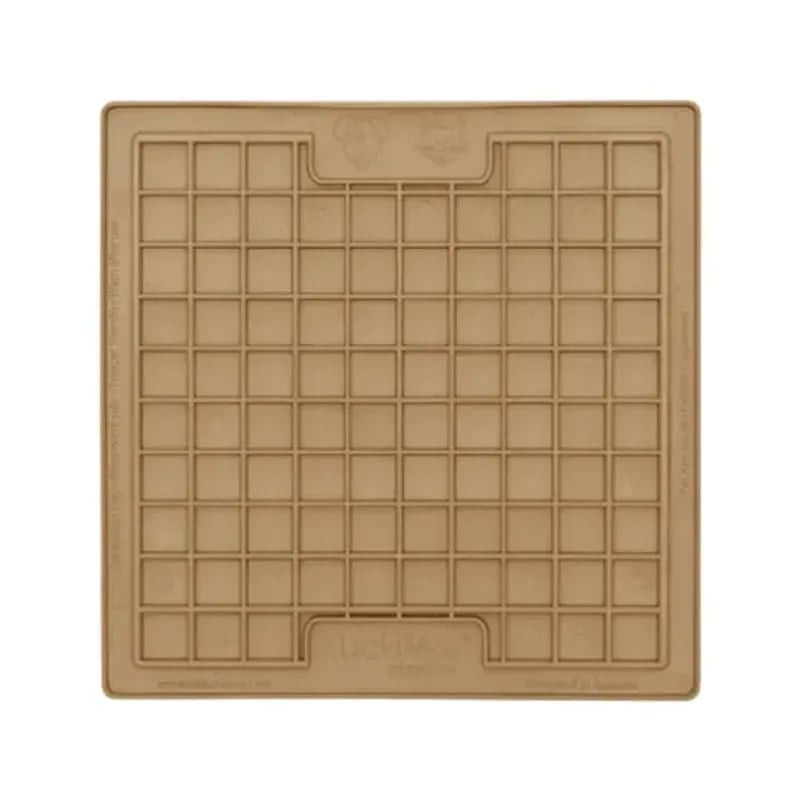 Tapis de léchage LickiMat Playdate Classic Café texturé pour chiens et chats, vue de dessus avec mot