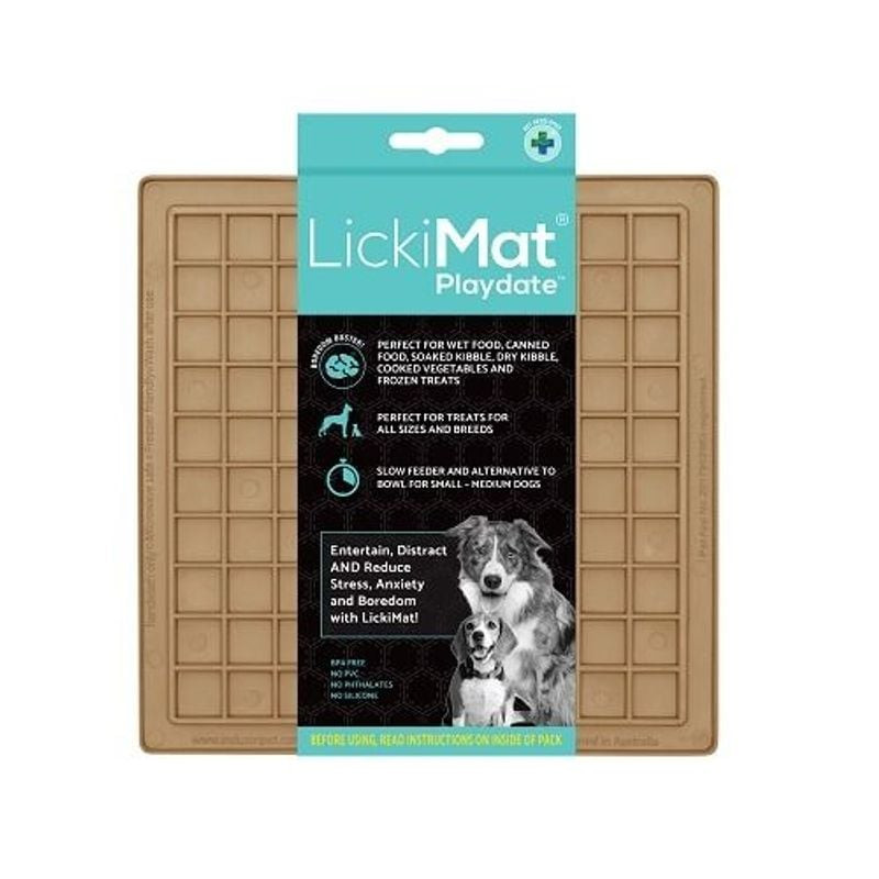 Vue alternative du tapis de léchage LickiMat Playdate Classic Café montrant son motif en relief et s