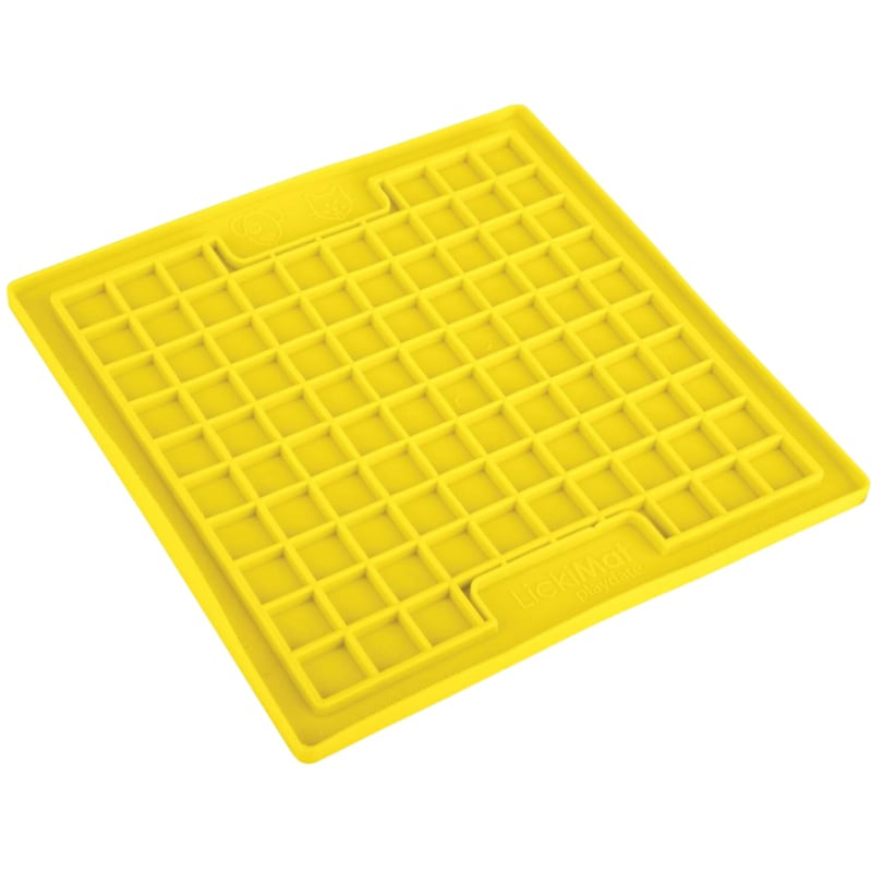 Vue de dessus du LickiMat Classic Playdate Jaune, un tapis de léchage en caoutchouc jaune pour chien
