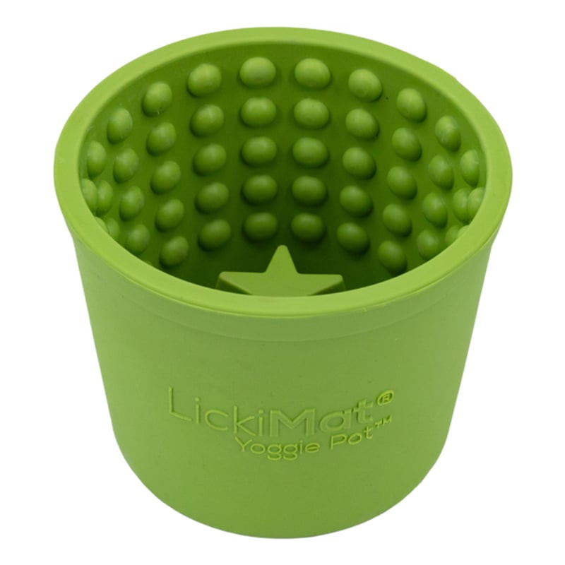 Vue de dessus du Yoggie Pot LickiMat : textures internes uniques pour piéger la nourriture et stimul