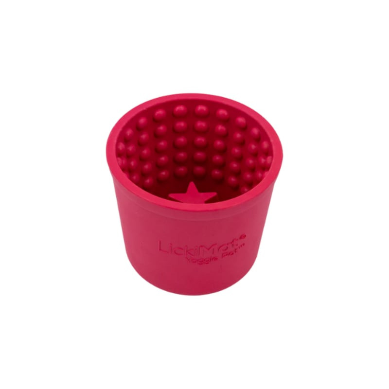 Vue latérale du Yoggie Pot LickiMat, un bol anti-gloutonnerie multifonctionnel pour chien avec surfa