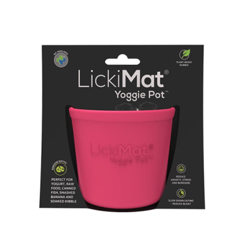 Bol LickiMat Yoggie Pot rouge avec surface texturée pour alimentation lente et enrichissement mental