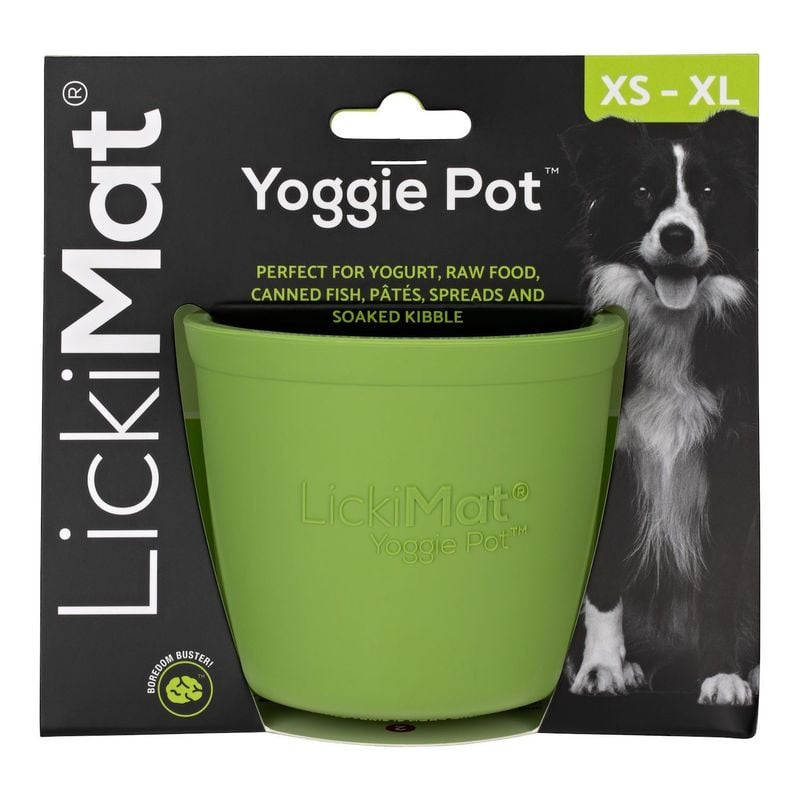 Gamelle à lécher LickiMat Yoggie Pot en caoutchouc naturel, vue de dessus montrant la surface textur