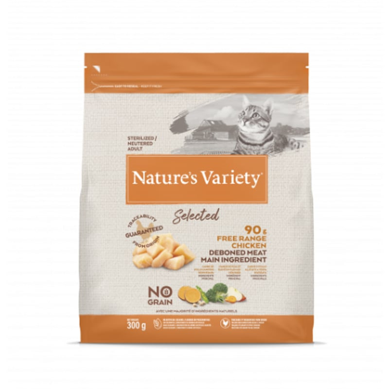Dos du sachet de croquettes Nature's Variety 1966875 au poulet : ingrédients et guide d'alimentation