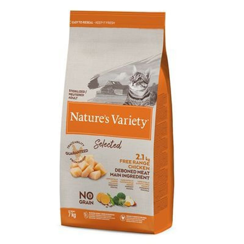Nature's Variety 1966875 croquettes pour chat stérilisé sans céréales au poulet - vue de face de l'e