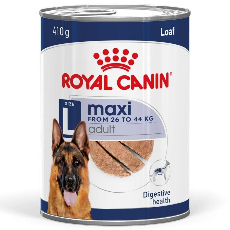 Packshot de ROYAL CANIN Maxi Adult Mousse, nourriture humide pour chien adulte de grande race.