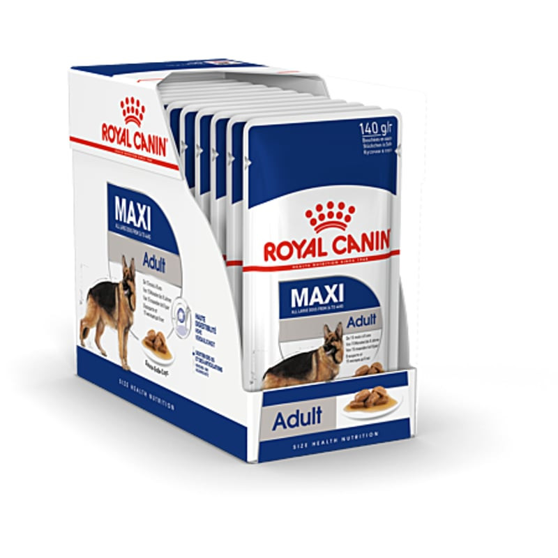 Photo de face du sachet de pâtée Royal Canin Maxi Adulte en sauce pour chiens adultes de grande race