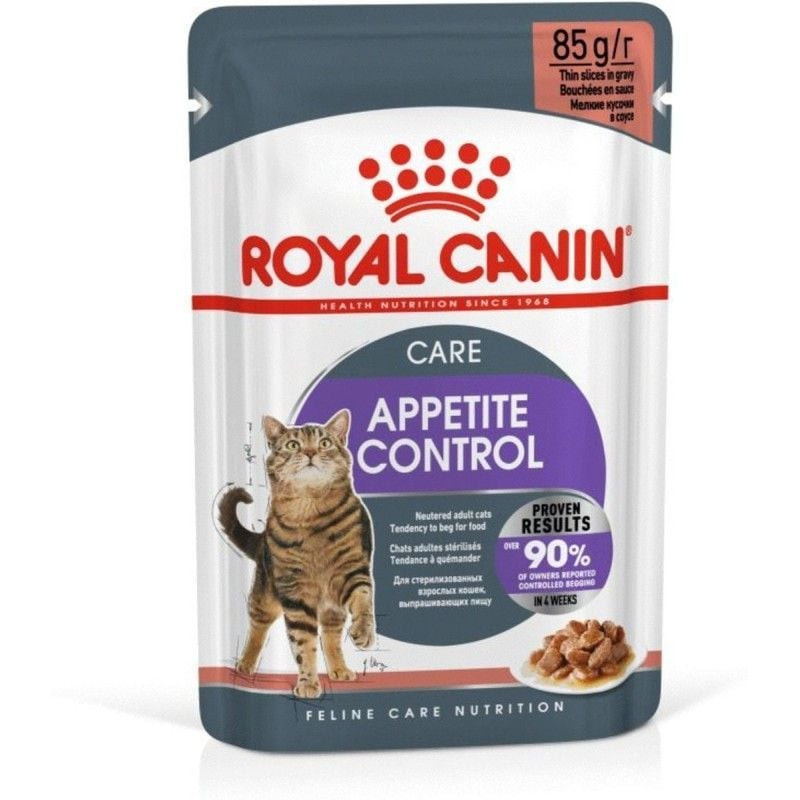 Vue arrière du sachet de sauce Royal Canin Appetite Control Care montrant les informations nutrition