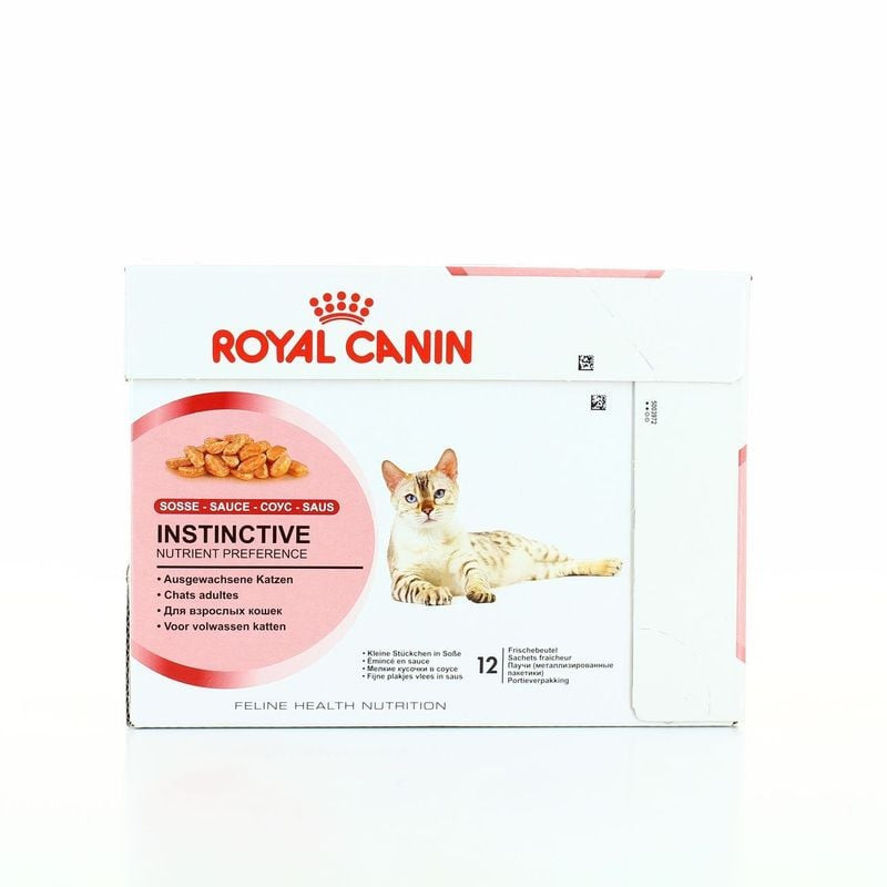 Vue de face de l'emballage de la pâtée Royal Canin Instinctive en sauce, montrant le nom du produit 