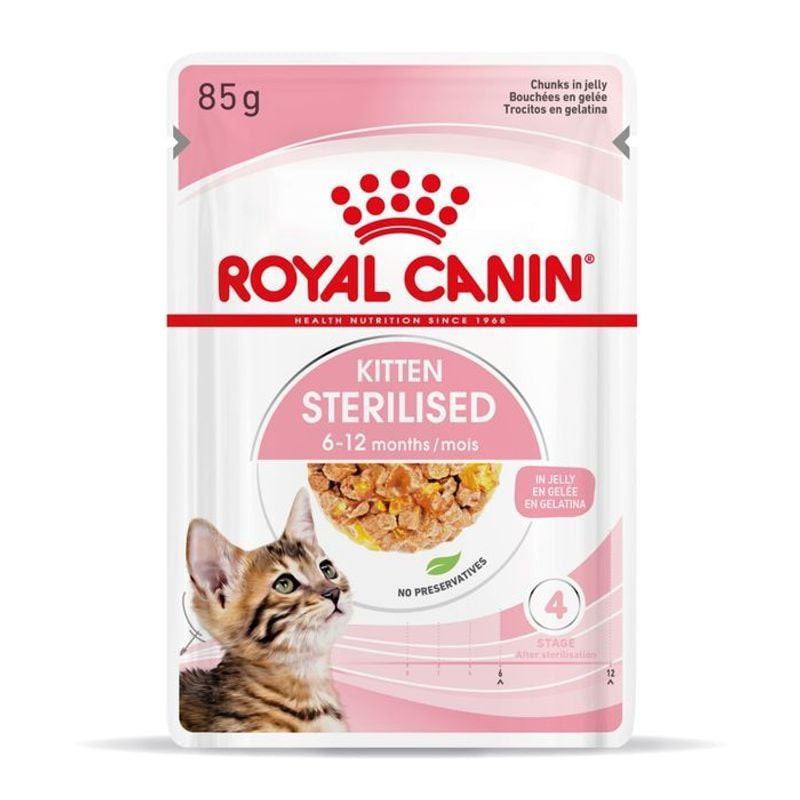 Royal Canin pâtée en gelée pour chaton stérilisé - packshot montrant les sachets en gelée
