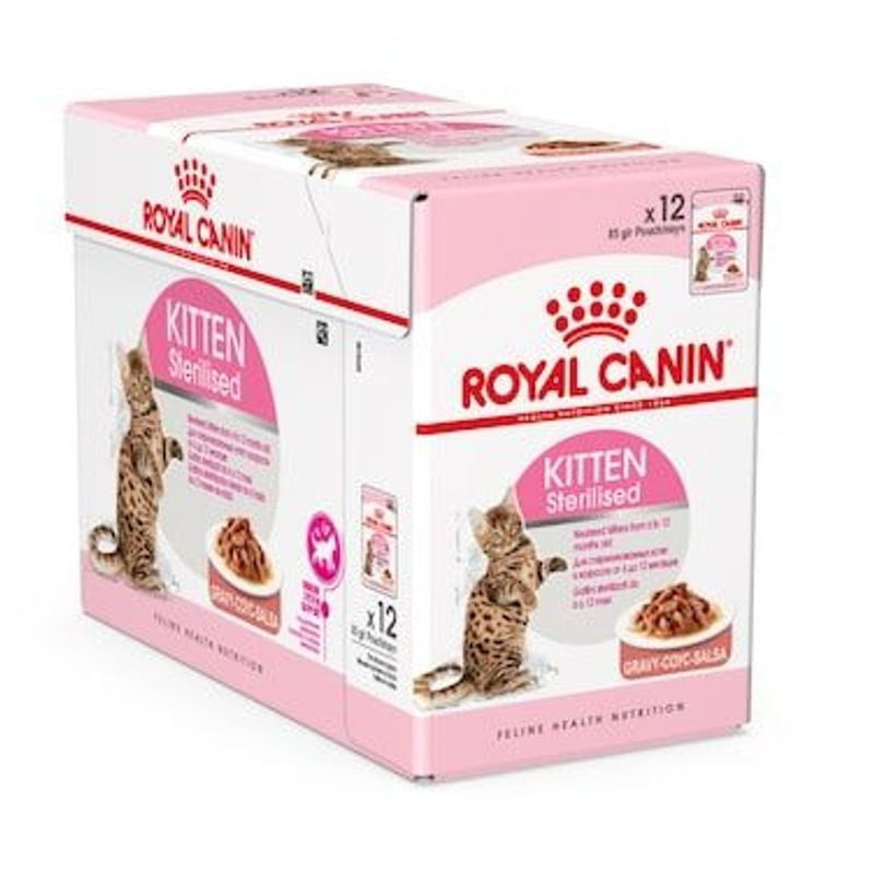 Packshot de la pâtée pour chaton Royal Canin 1967510 montrant le côté de l'emballage avec la liste d