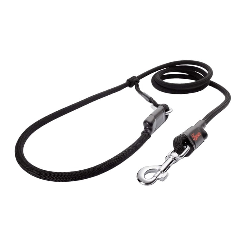 Laisse réglable pour chien Tamer Easylong en biothane noir, avec accessoires en acier inoxydable, po