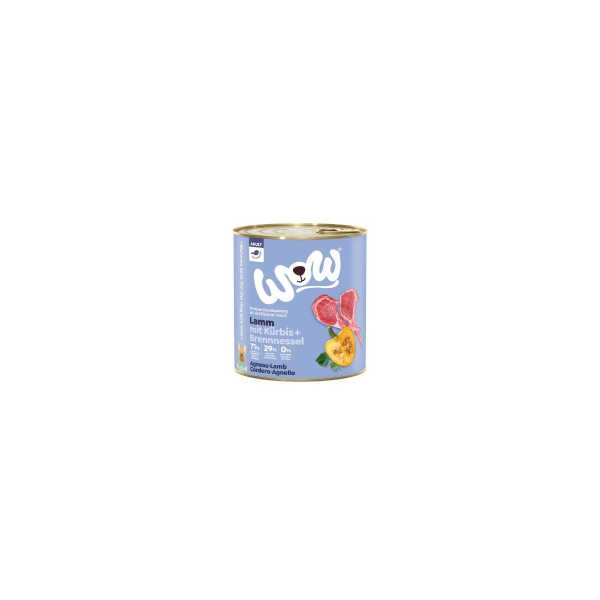 Pâtée WOW Chien Adulte - Agneau 800g - 71% Viande Naturelle