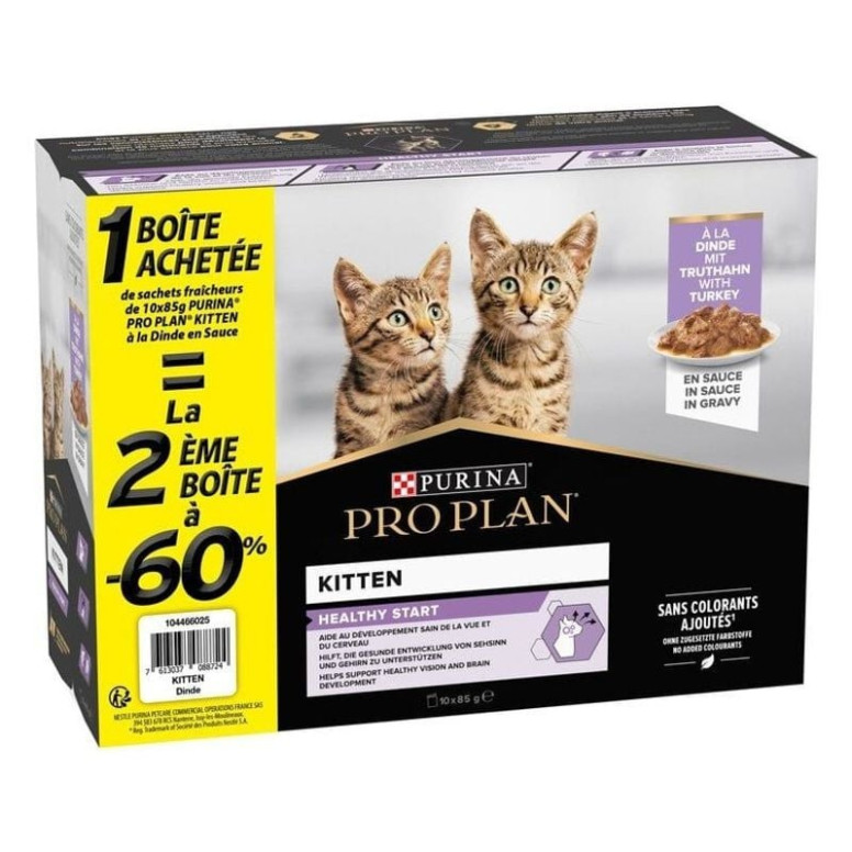 Aliment chaton PRO PLAN : Dinde en sauce, croissance optimale avec DHA