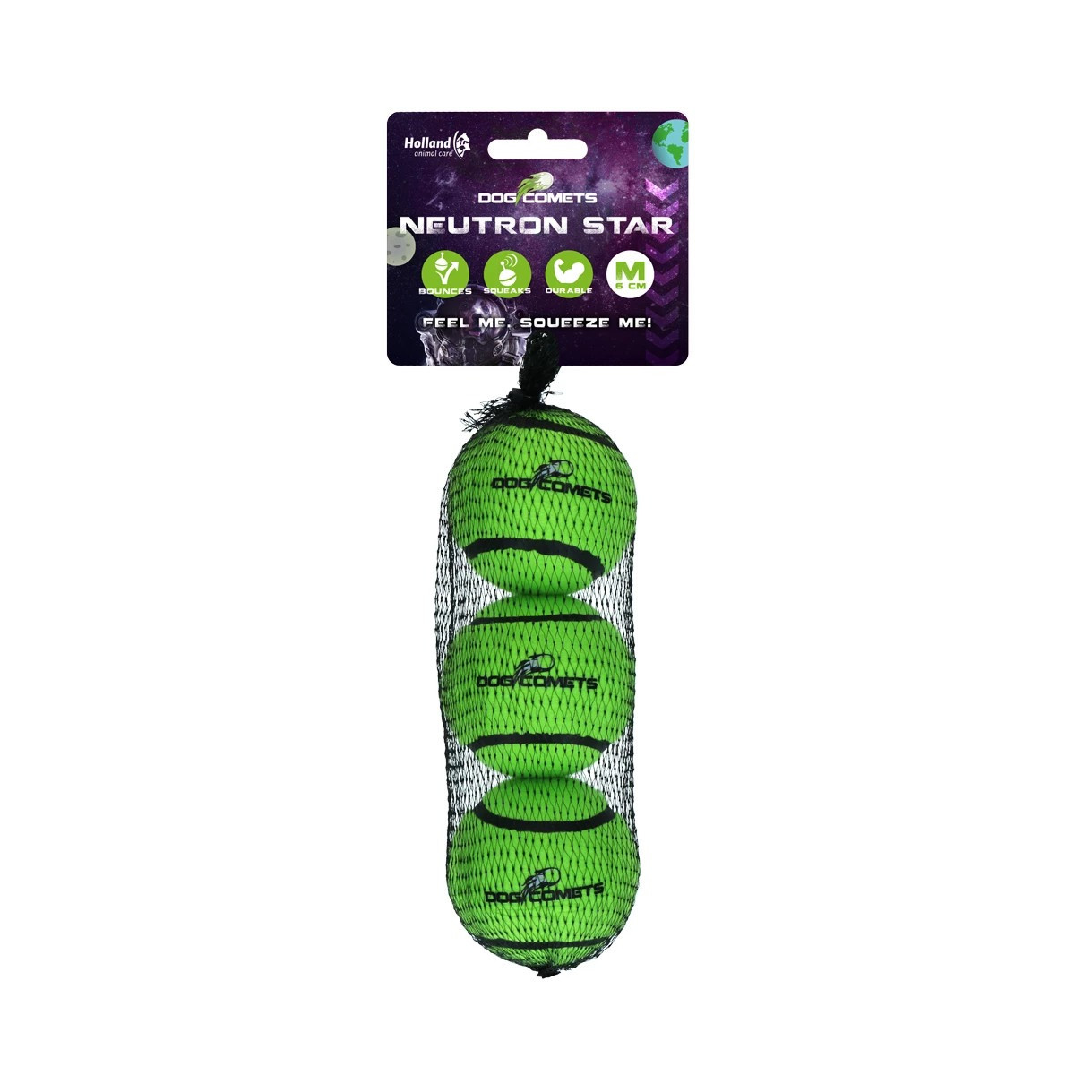 Balles tennis Dog Comets vertes - Set 3 - 6 cm pour chien