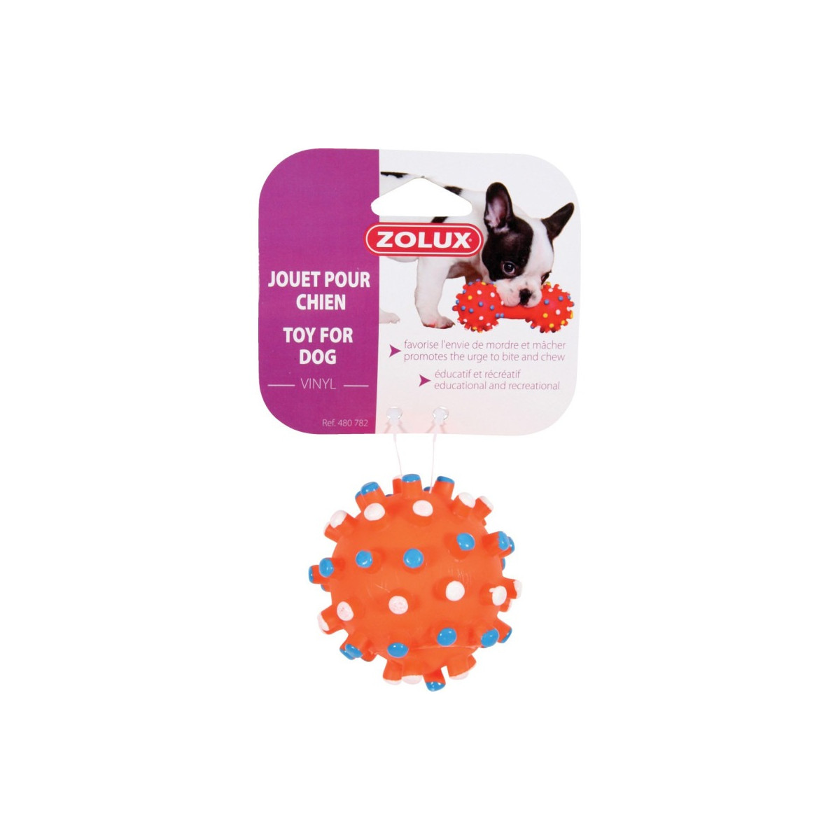 Jouet Zolux balle picot vinyl 7 cm - Hygiène dentaire & jeu pour chien