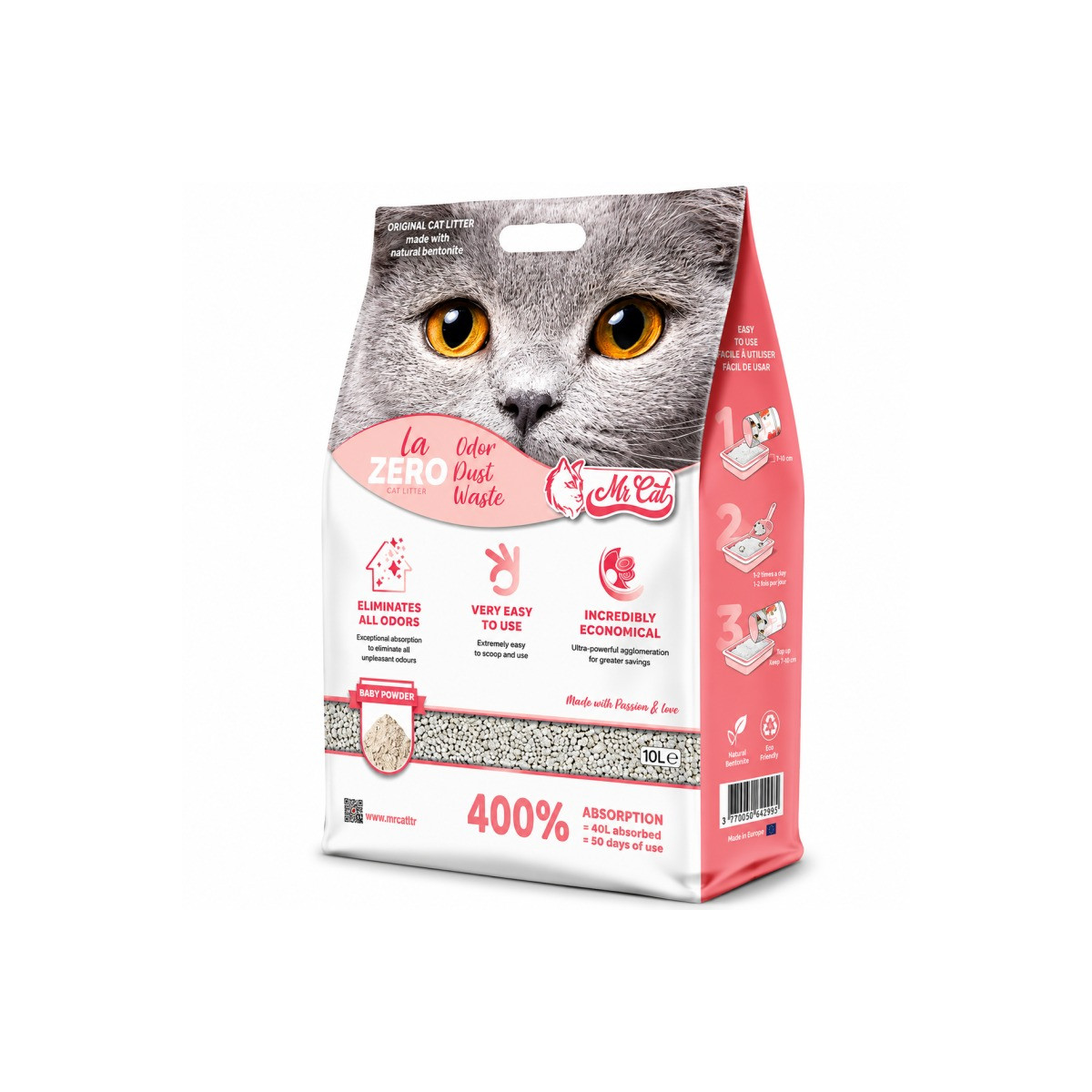 Litière MRCAT Baby Powder 5L : Absorption 400% & sans poussière