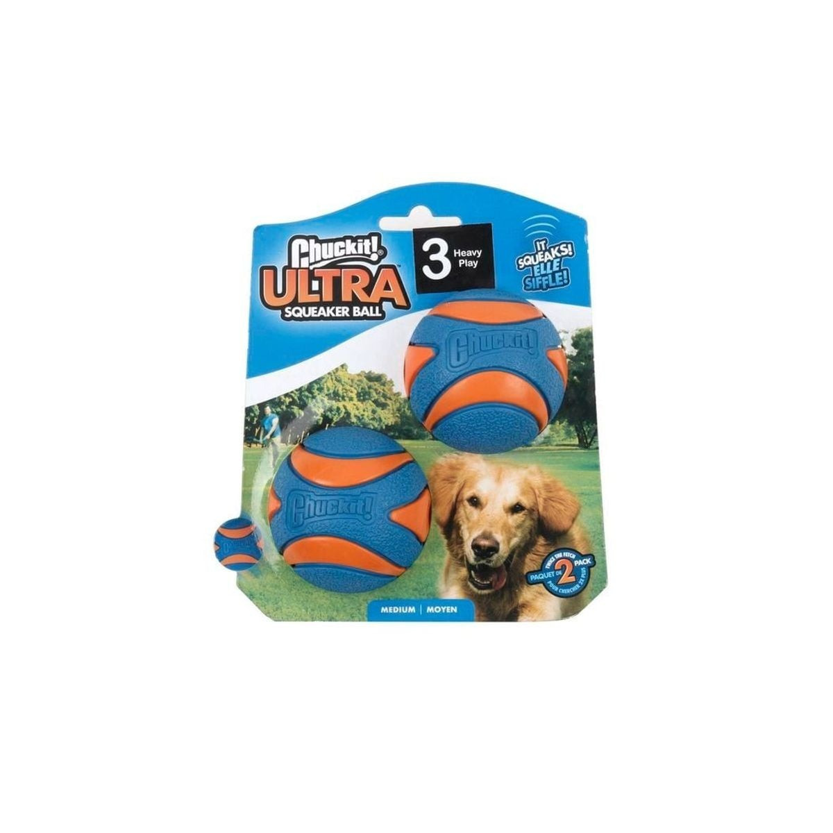 Balle Chuckit! Ultra Squeaker - Lot 2, 6cm, rebondissante et flottante