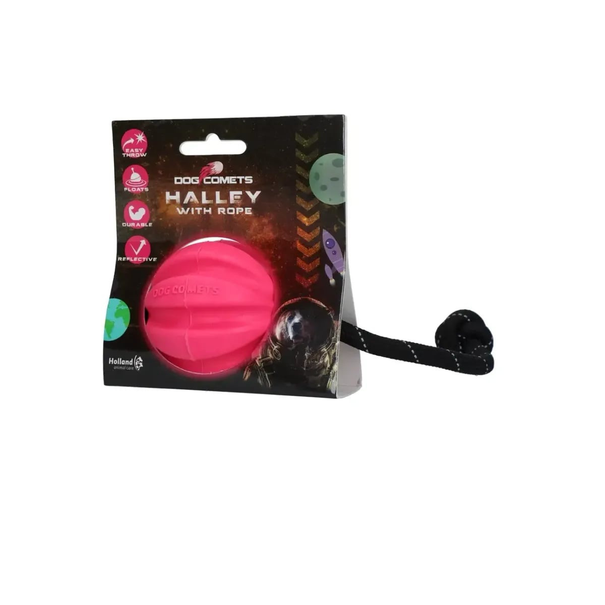 Jouet chien Dog Comets : balle Halley corde rose - rebond parfait