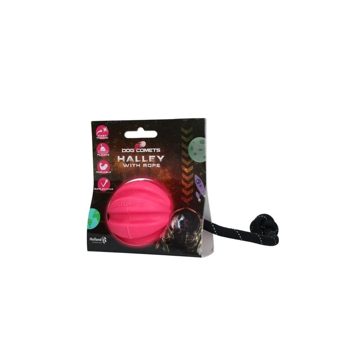 Jouet chien Dog Comets - Balle Meteorite rose 6cm, ultra résistante