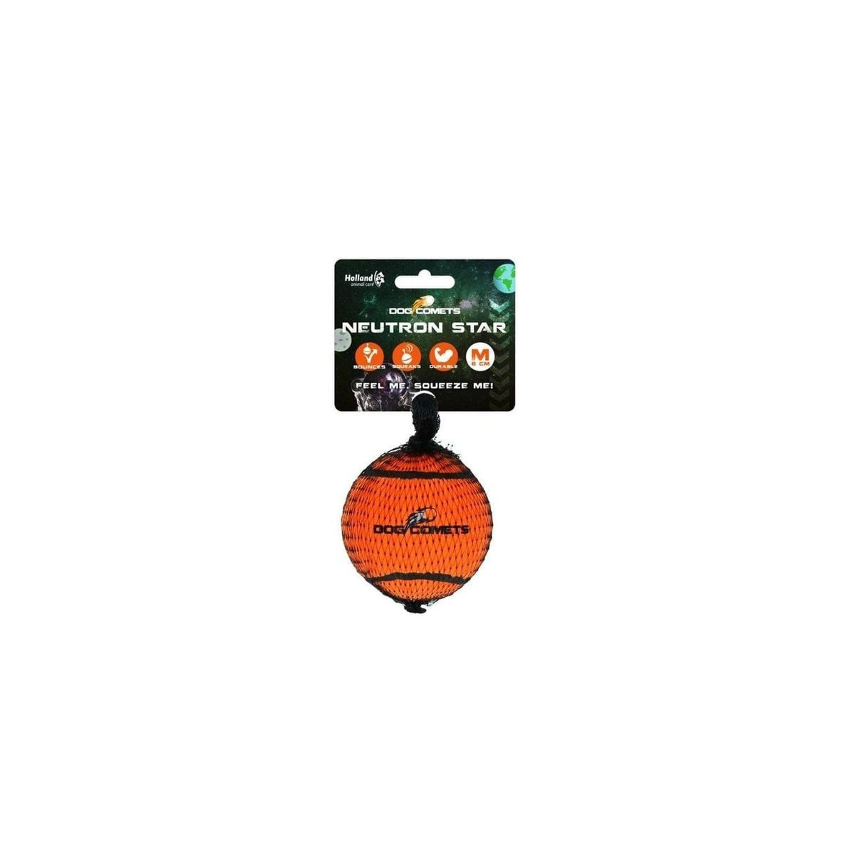 Dog Comets : balle tennis orange 6 cm, résistante, couineur intégré