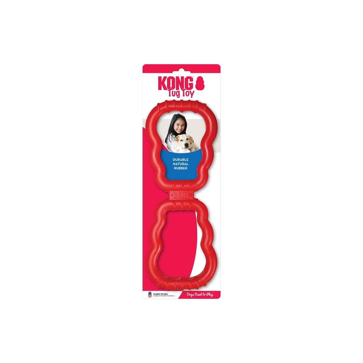 Jouet KONG Tug Rouge : Tir interactif caoutchouc naturel pour chien
