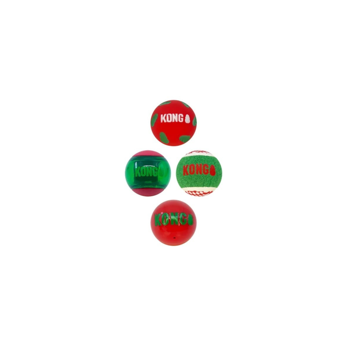 KONG Balles Festives x4 - Jouets Rebondissants pour Chien Moyen - Noël